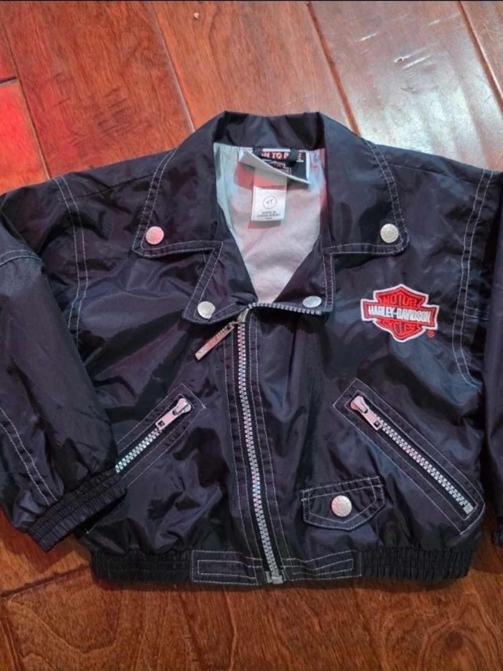 Harley-Davidson Black Kids Windbreaker Moto Jacket with Orange Patch